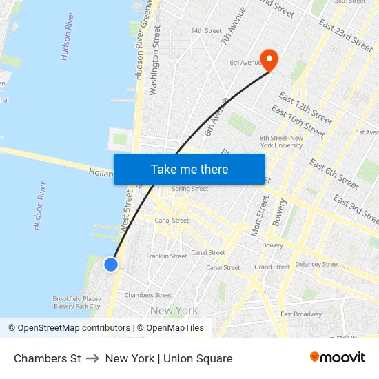 Chambers St to New York | Union Square map