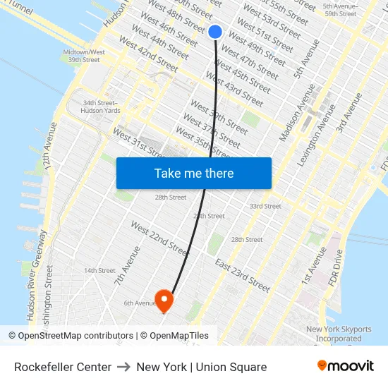 Rockefeller Center to New York | Union Square map