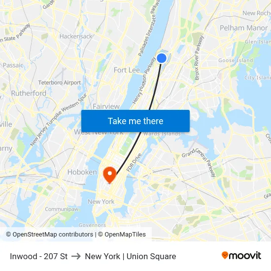 Inwood - 207 St to New York | Union Square map