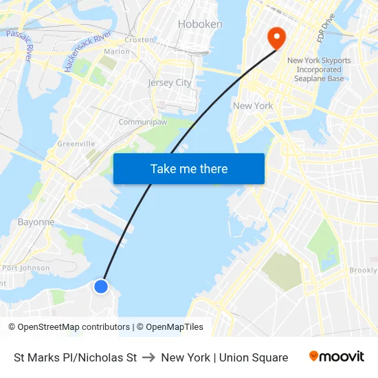 St Marks Pl/Nicholas St to New York | Union Square map