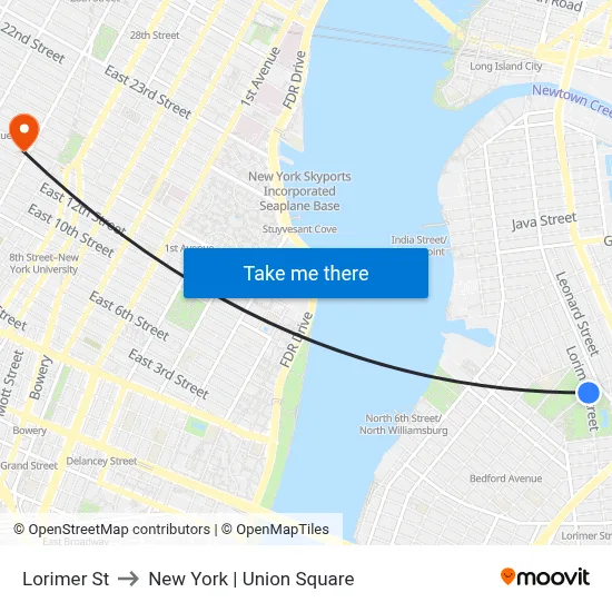 Lorimer St, Brooklyn, NY 11222 to New York | Union Square map