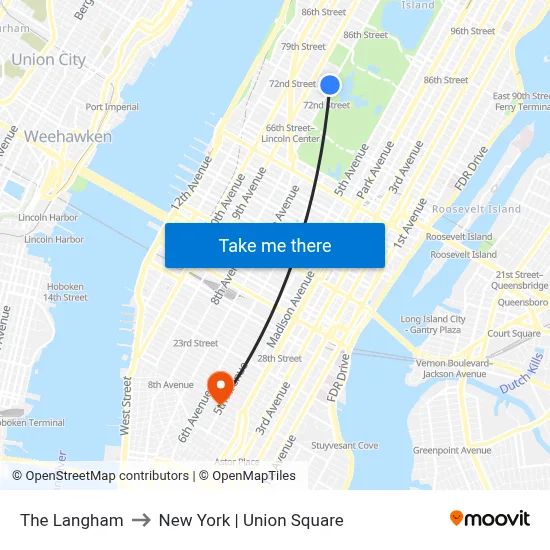 The Langham to New York | Union Square map