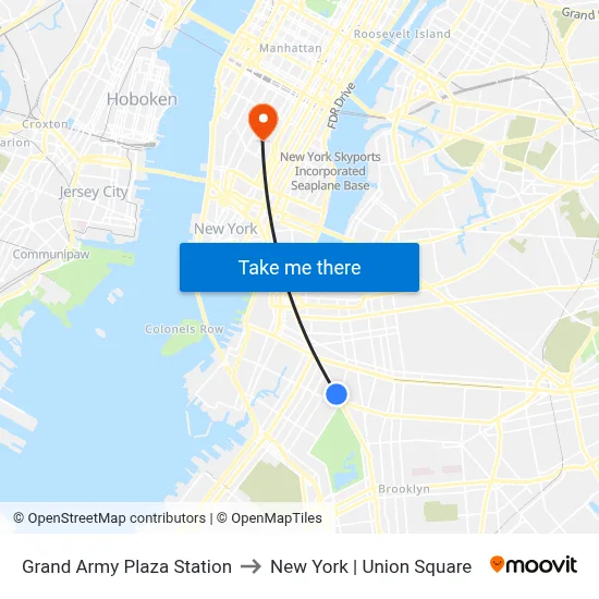Grand Army Plaza Station to New York | Union Square map