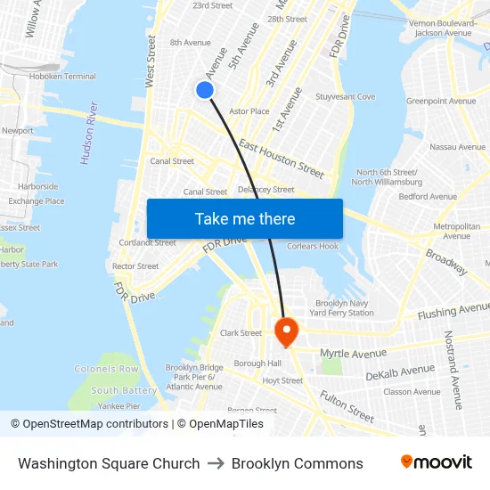 Washington Square Church to Brooklyn Commons map