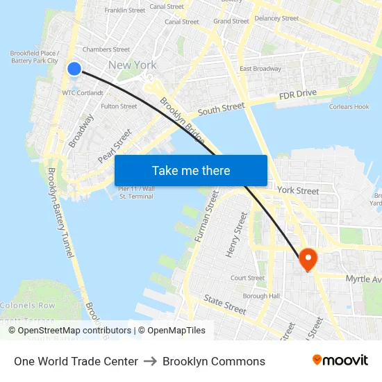 One World Trade Center to Brooklyn Commons map
