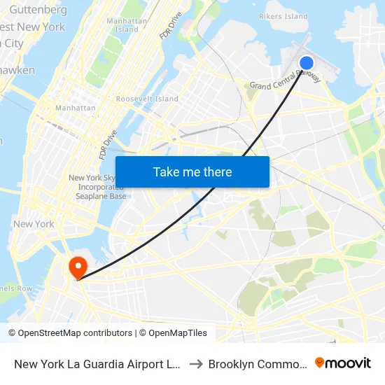 New York La Guardia Airport LGA to Brooklyn Commons map