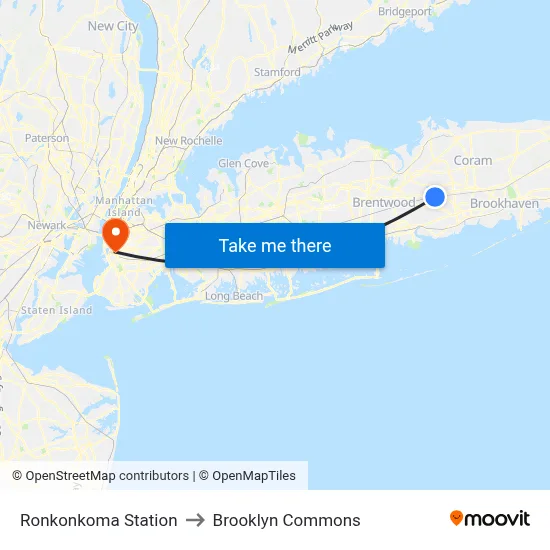 Ronkonkoma Station to Brooklyn Commons map