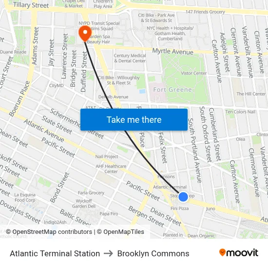 Atlantic Terminal Station to Brooklyn Commons map