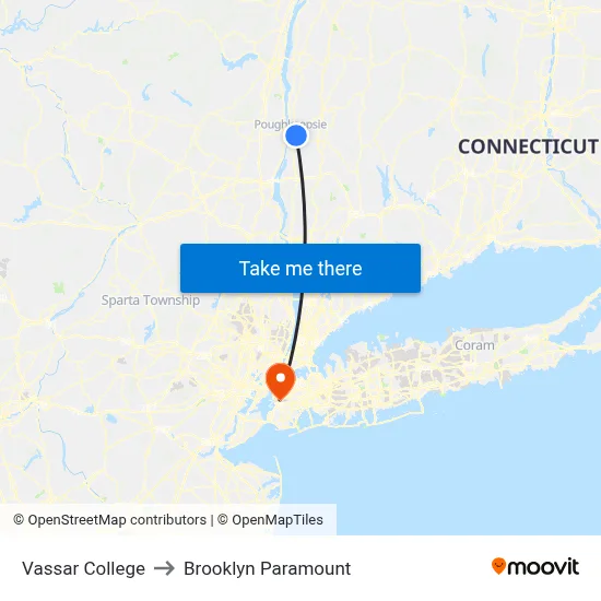 Vassar College to Brooklyn Paramount map