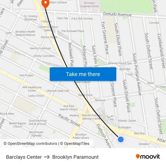 Barclays Center to Brooklyn Paramount map
