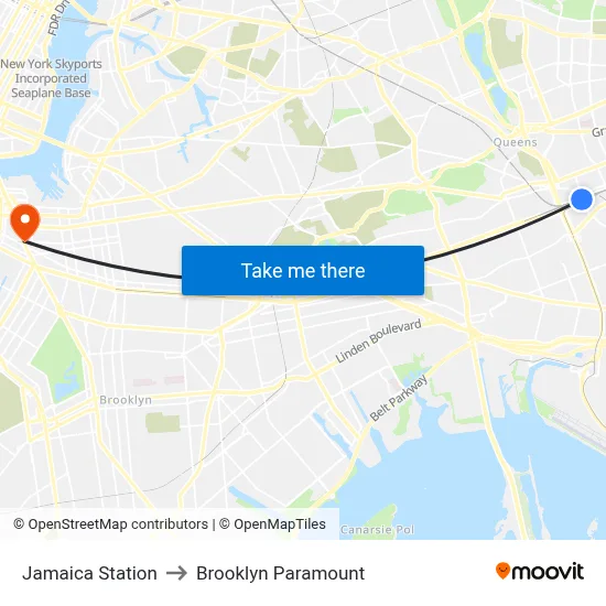 Jamaica Station to Brooklyn Paramount map