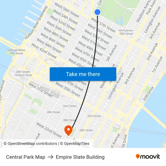 Central Park Map to Empire State Building map