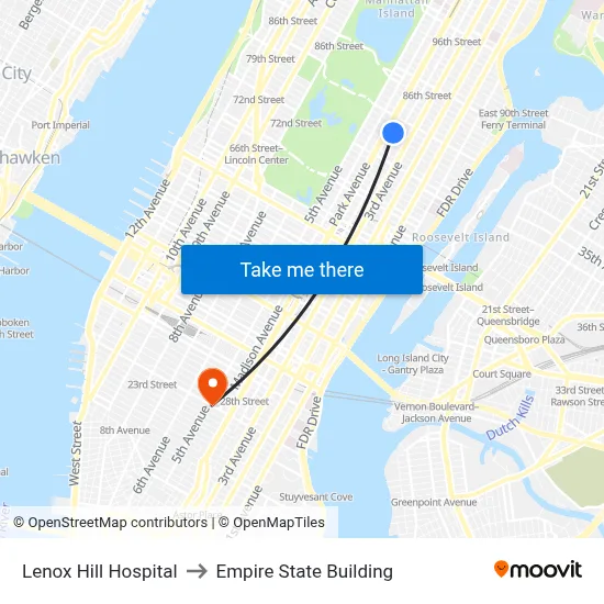 Lenox Hill Hospital to Empire State Building map