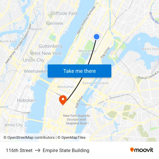 116th Street to Empire State Building map