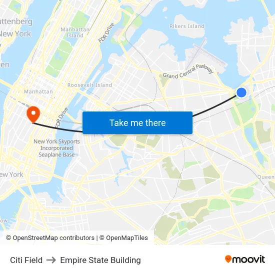 Citi Field to Empire State Building map