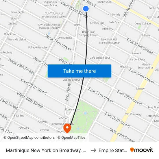 Martinique New York on Broadway, Curio Collection by Hilton to Empire State Building map