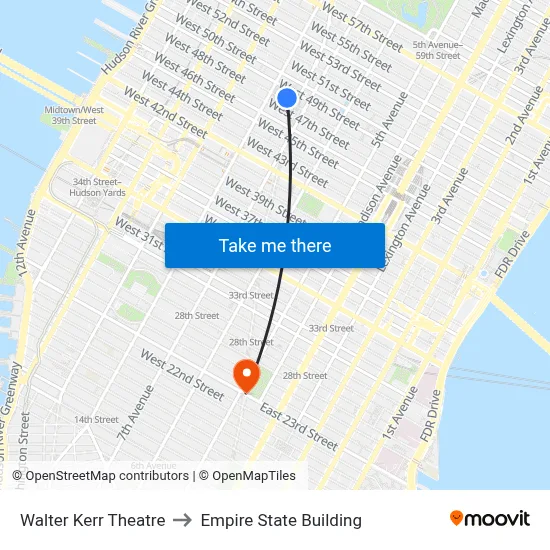 Walter Kerr Theatre to Empire State Building map