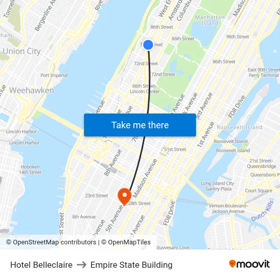Hotel Belleclaire to Empire State Building map