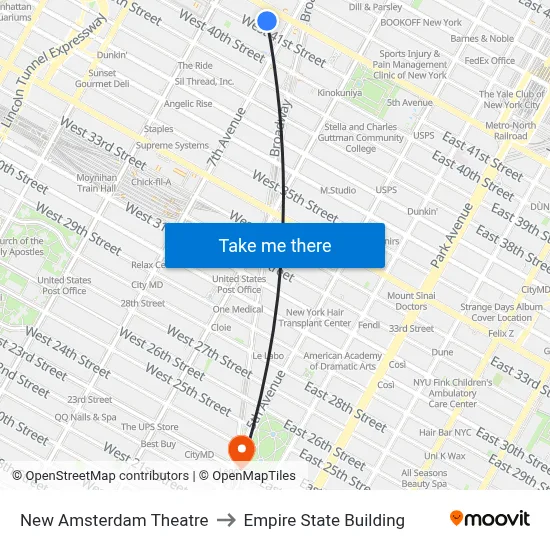 New Amsterdam Theatre to Empire State Building map