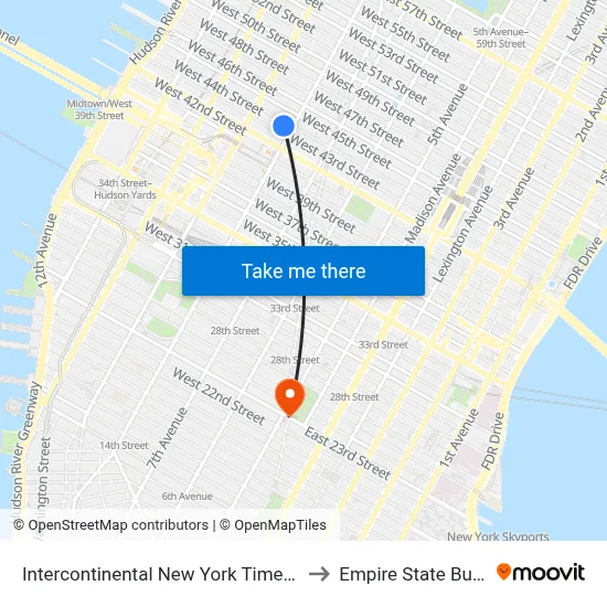 Intercontinental New York Times Square to Empire State Building map