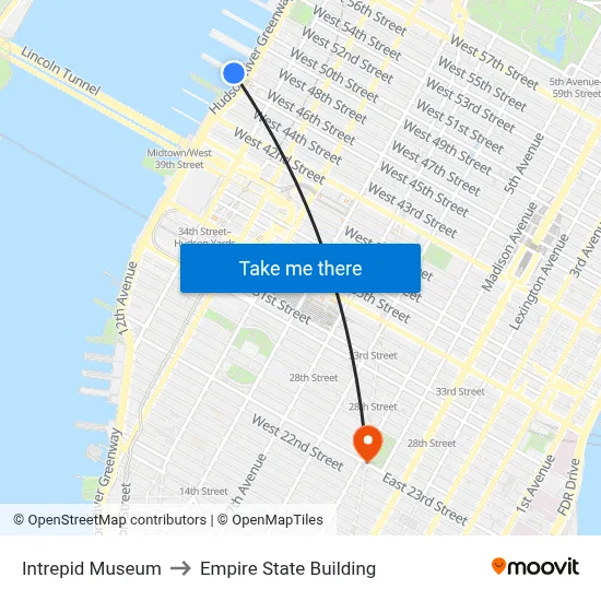 Intrepid Museum to Empire State Building map