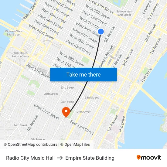Radio City Music Hall to Empire State Building map