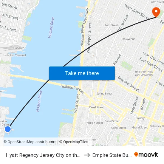 Hyatt Regency Jersey City on the Hudson to Empire State Building map