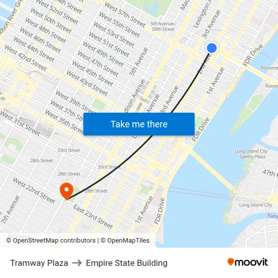 Tramway Plaza to Empire State Building map