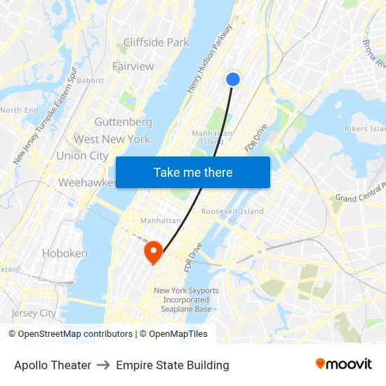 Apollo Theater to Empire State Building map