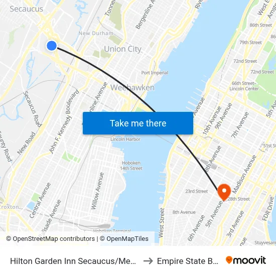 Hilton Garden Inn Secaucus/Meadowlands to Empire State Building map