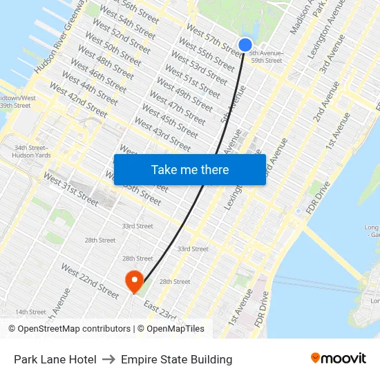 Park Lane Hotel to Empire State Building map