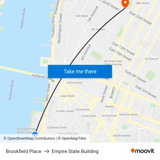 Brookfield Place to Empire State Building map