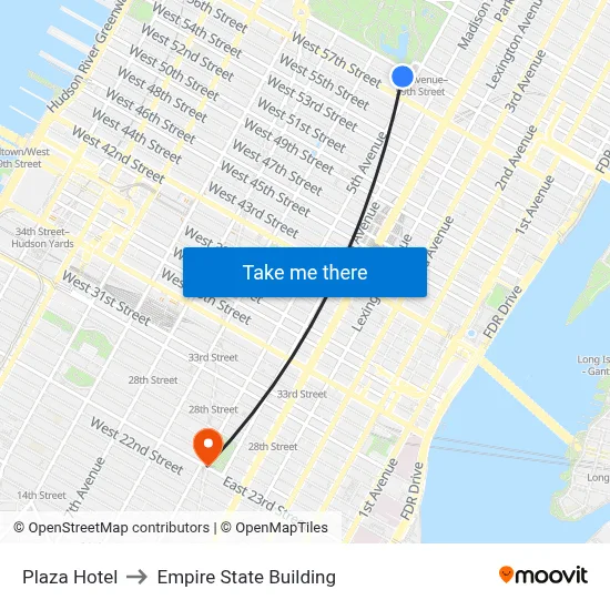 Plaza Hotel to Empire State Building map
