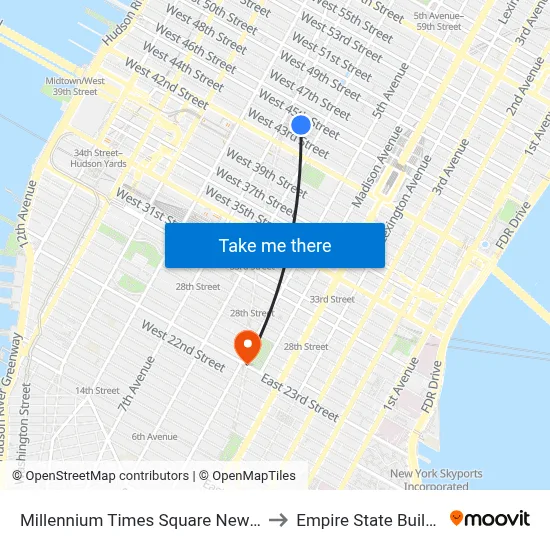 Millennium Times Square New York to Empire State Building map