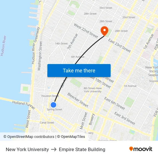 New York University to Empire State Building map