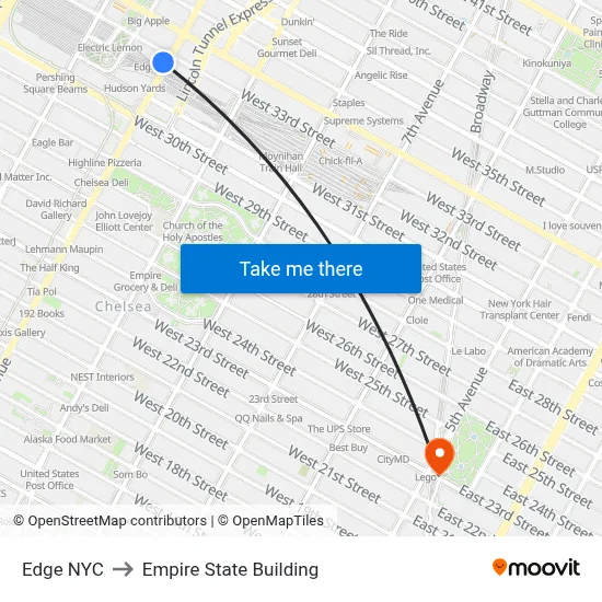 Edge NYC to Empire State Building map