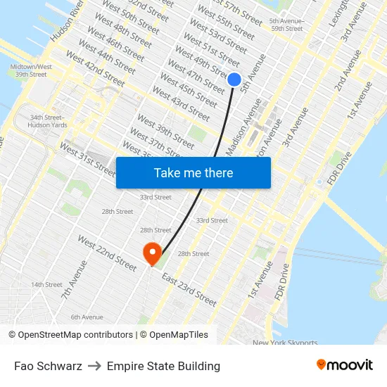 Fao Schwarz to Empire State Building map