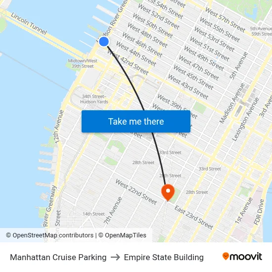 Manhattan Cruise Parking to Empire State Building map