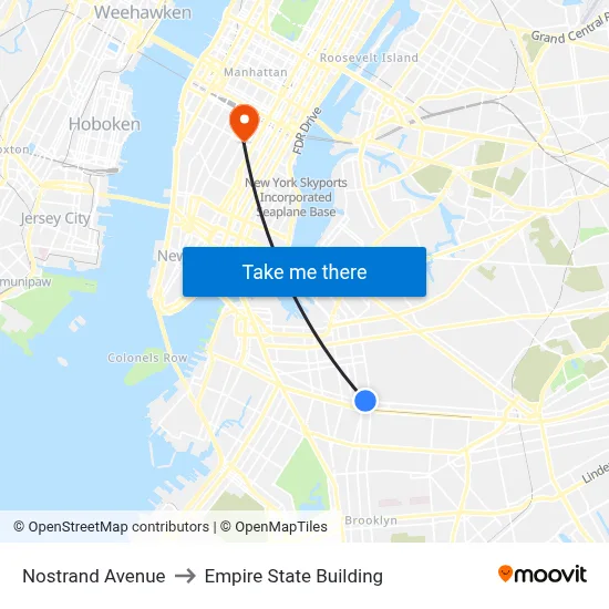 Nostrand Avenue to Empire State Building map