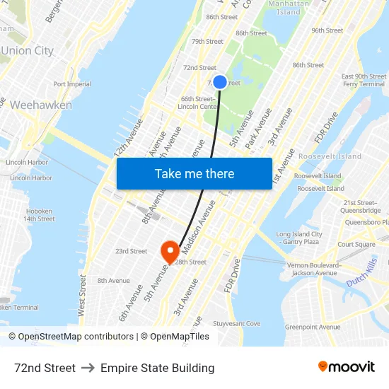 72nd Street to Empire State Building map