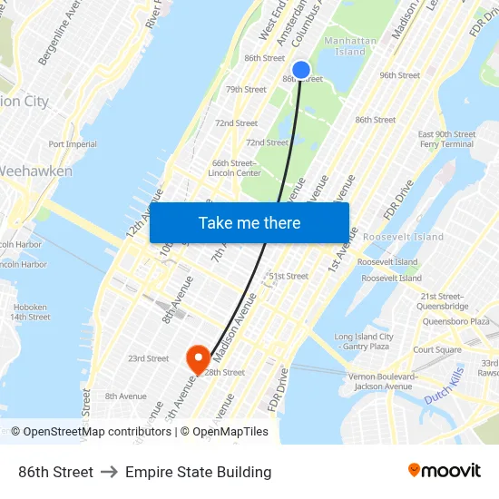 86th Street to Empire State Building map