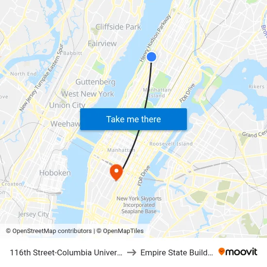 116th Street-Columbia University to Empire State Building map