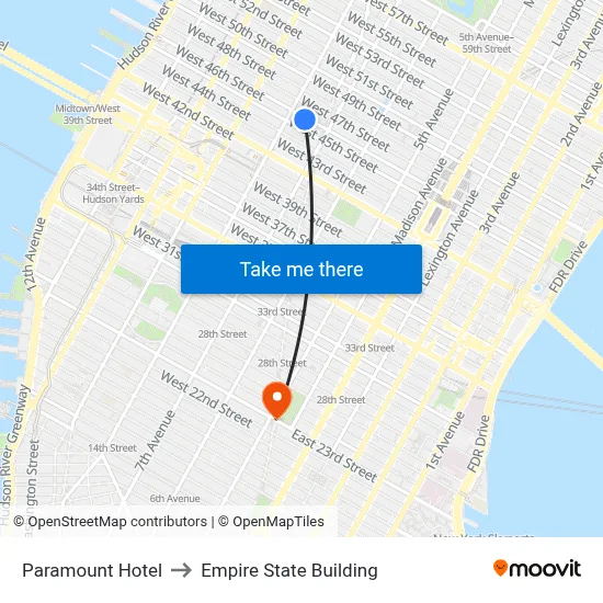 Paramount Hotel to Empire State Building map