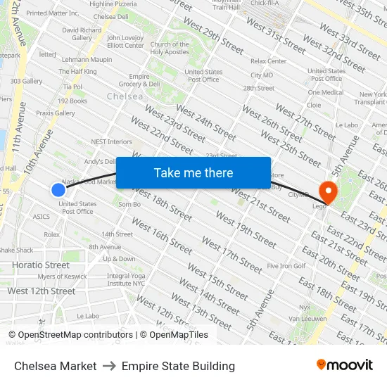 Chelsea Market to Empire State Building map