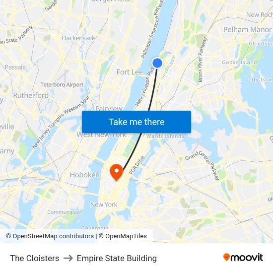 The Cloisters to Empire State Building map