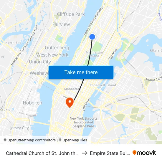 Cathedral Church of St. John the Divine to Empire State Building map