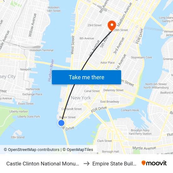 Castle Clinton National Monument to Empire State Building map