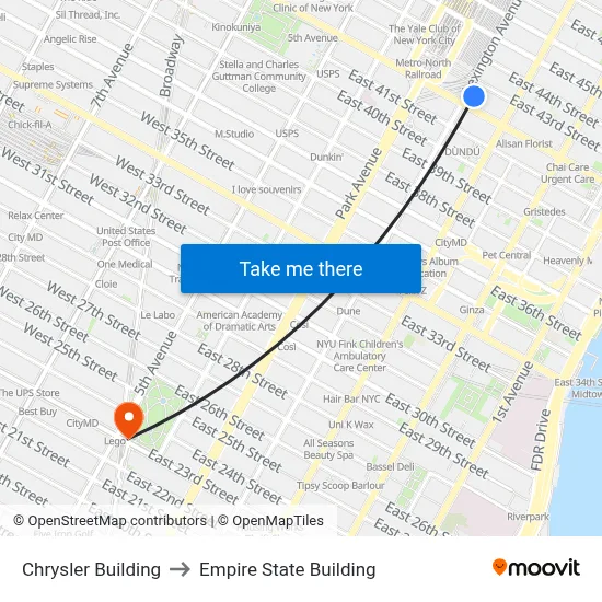 Chrysler Building to Empire State Building map