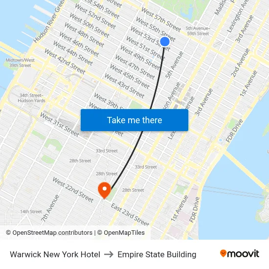 Warwick New York Hotel to Empire State Building map