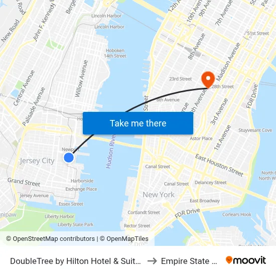 DoubleTree by Hilton Hotel & Suites Jersey City to Empire State Building map
